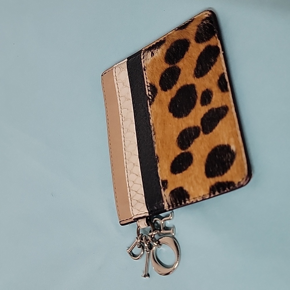 Dior Mini Card Holder Leopard Animal Print Color Block Leather